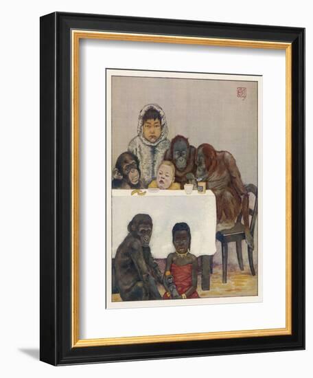 "Group of Young Primates", Young Monkeys and Children-E. Yarrow-Framed Premium Giclee Print