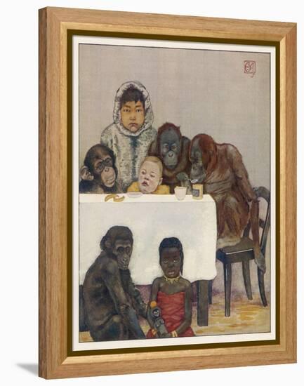 "Group of Young Primates", Young Monkeys and Children-E. Yarrow-Framed Stretched Canvas