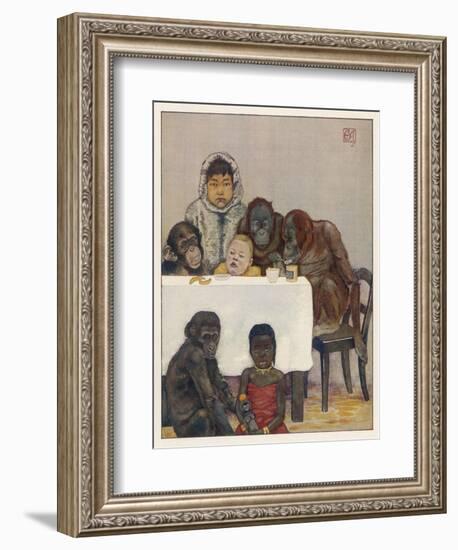 "Group of Young Primates", Young Monkeys and Children-E. Yarrow-Framed Art Print