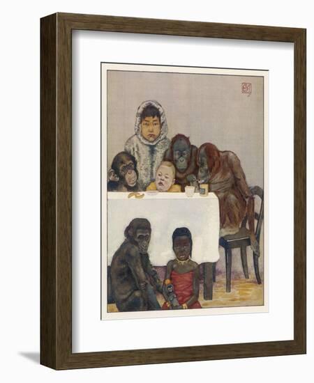 "Group of Young Primates", Young Monkeys and Children-E. Yarrow-Framed Art Print