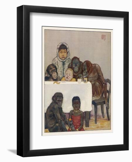 "Group of Young Primates", Young Monkeys and Children-E. Yarrow-Framed Art Print