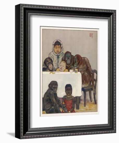 "Group of Young Primates", Young Monkeys and Children-E. Yarrow-Framed Art Print