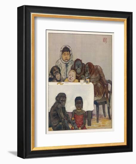 "Group of Young Primates", Young Monkeys and Children-E. Yarrow-Framed Art Print