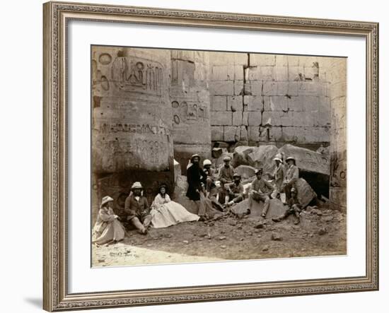 Group Photograph in the Hall of Columns, Karnak, Thebes, 1862-Francis Bedford-Framed Photographic Print
