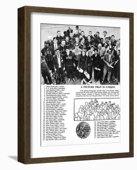 Group Photograph of 39 Athletes and Winners of 40 Gold Medals at the 1956 Melbourne Olympics-null-Framed Photographic Print
