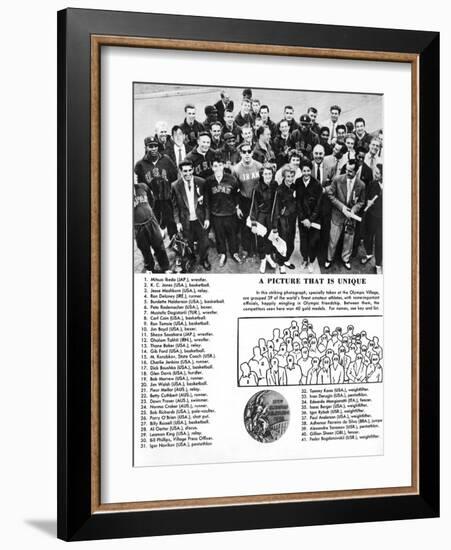 Group Photograph of 39 Athletes and Winners of 40 Gold Medals at the 1956 Melbourne Olympics-null-Framed Photographic Print