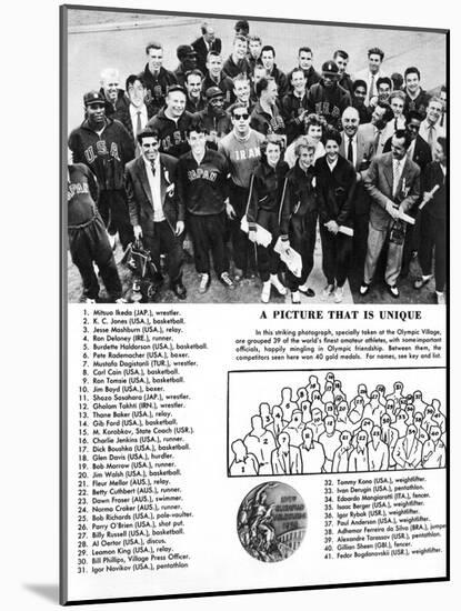 Group Photograph of 39 Athletes and Winners of 40 Gold Medals at the 1956 Melbourne Olympics-null-Mounted Photographic Print