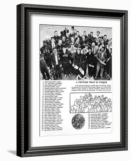 Group Photograph of 39 Athletes and Winners of 40 Gold Medals at the 1956 Melbourne Olympics-null-Framed Photographic Print