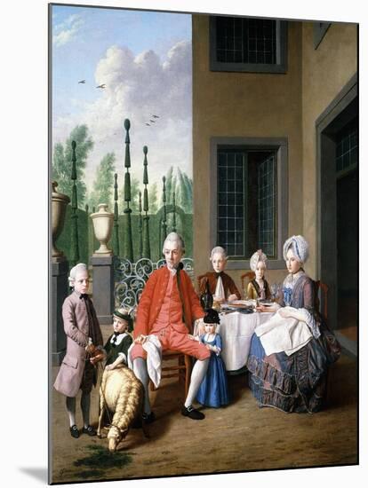 Group Portrait of the Van Den Bosch Family, Dining by a House, a Topiary Garden Beyond, 1777-Jan Josef the Younger Horemans-Mounted Giclee Print
