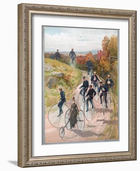 Group Riding Penny-Farthing Bicycles, 1887-null-Framed Giclee Print