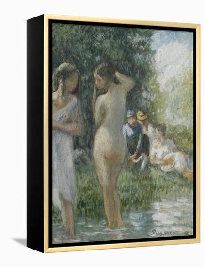 Groupe de baigneuses au bord de l'eau-Camille Pissarro-Framed Premier Image Canvas