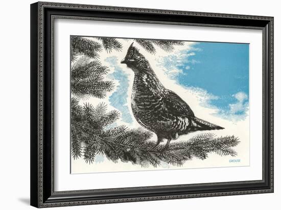 Grouse in Fir Tree-null-Framed Art Print