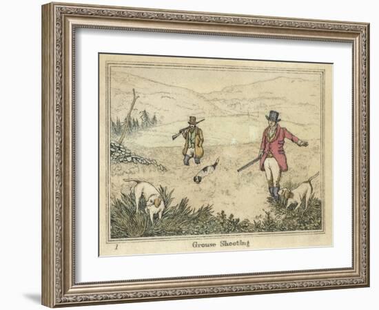 Grouse, Two Men and Their Dogs Walk up a Moor Hoping to Start up Some Grouse-Henry Thomas Alken-Framed Art Print