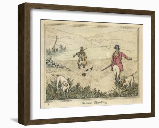 Grouse, Two Men and Their Dogs Walk up a Moor Hoping to Start up Some Grouse-Henry Thomas Alken-Framed Art Print