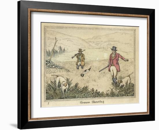 Grouse, Two Men and Their Dogs Walk up a Moor Hoping to Start up Some Grouse-Henry Thomas Alken-Framed Art Print