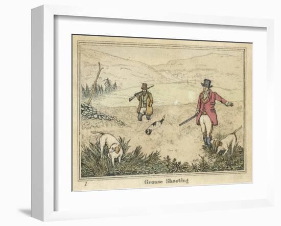 Grouse, Two Men and Their Dogs Walk up a Moor Hoping to Start up Some Grouse-Henry Thomas Alken-Framed Art Print