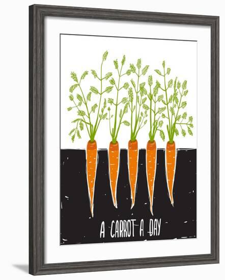 Growing Carrots Scratchy Drawing and Lettering. Raster Variant.-Popmarleo-Framed Art Print