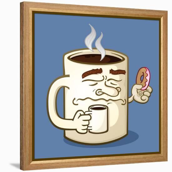 Grumpy Coffee Cartoon Character Eating A Donut-Tony Oshlick-Framed Stretched Canvas