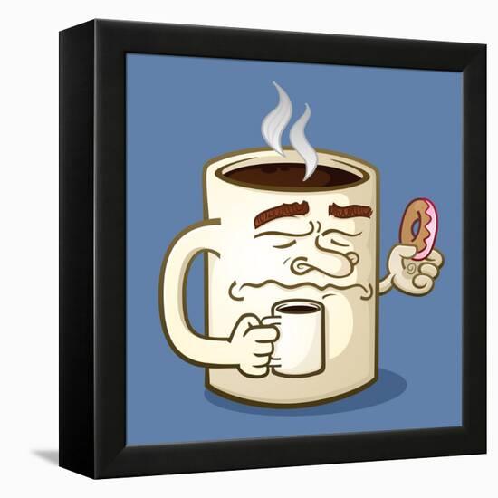 Grumpy Coffee Cartoon Character Eating A Donut-Tony Oshlick-Framed Stretched Canvas