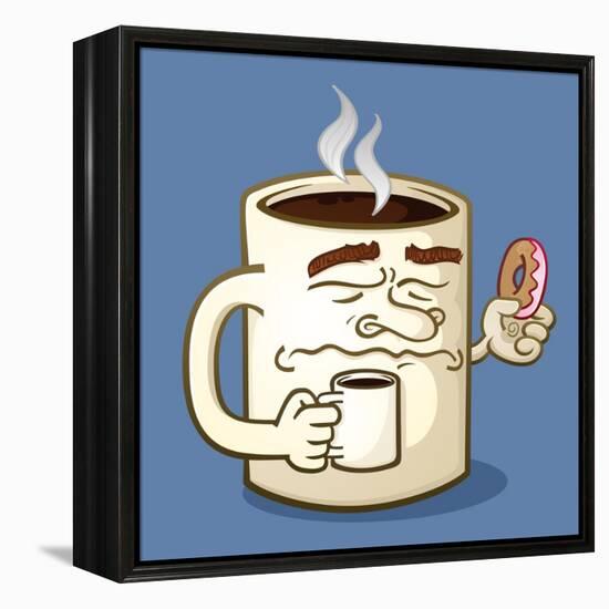 Grumpy Coffee Cartoon Character Eating A Donut-Tony Oshlick-Framed Stretched Canvas