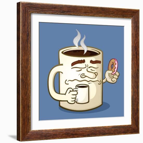 Grumpy Coffee Cartoon Character Eating A Donut-Tony Oshlick-Framed Premium Giclee Print