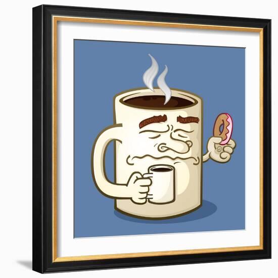 Grumpy Coffee Cartoon Character Eating A Donut-Tony Oshlick-Framed Premium Giclee Print