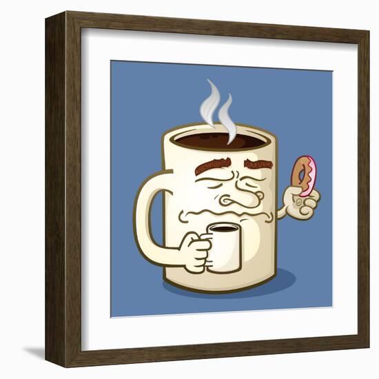 Grumpy Coffee Cartoon Character Eating A Donut-Tony Oshlick-Framed Art Print