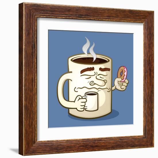 Grumpy Coffee Cartoon Character Eating A Donut-Tony Oshlick-Framed Art Print