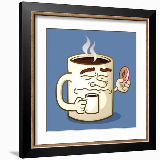 Grumpy Coffee Cartoon Character Eating A Donut-Tony Oshlick-Framed Art Print