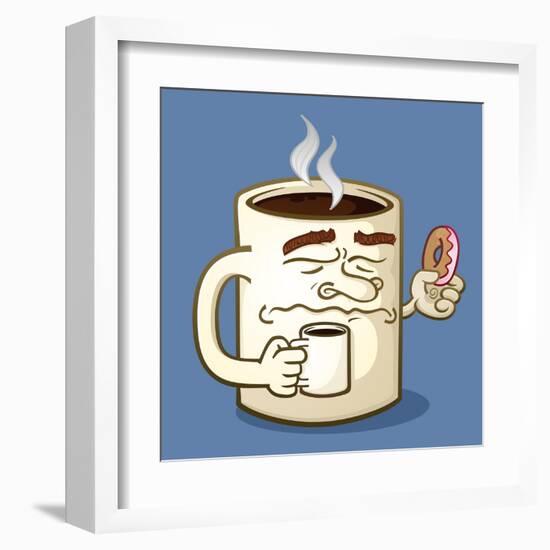 Grumpy Coffee Cartoon Character Eating A Donut-Tony Oshlick-Framed Art Print