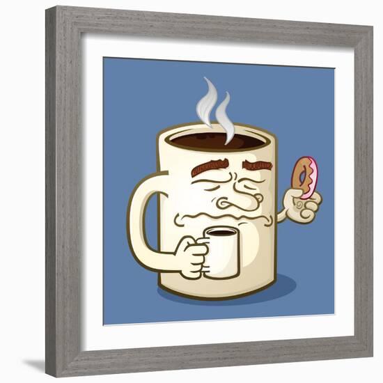 Grumpy Coffee Cartoon Character Eating A Donut-Tony Oshlick-Framed Art Print