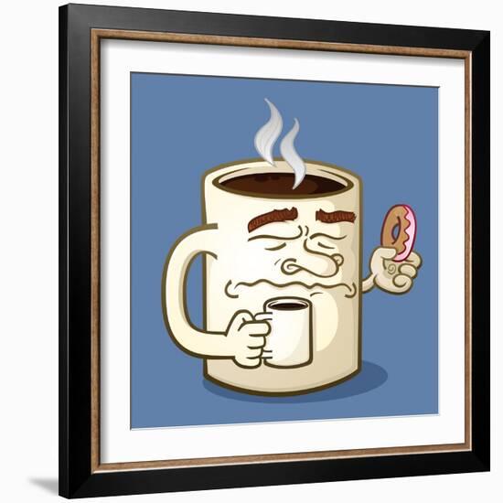 Grumpy Coffee Cartoon Character Eating A Donut-Tony Oshlick-Framed Art Print