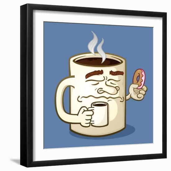 Grumpy Coffee Cartoon Character Eating A Donut-Tony Oshlick-Framed Art Print