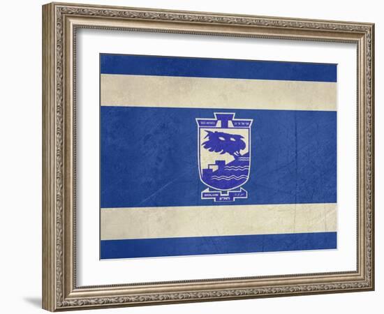 Grunge City Of Holon Flag From State Of Israel In Official Colours-Speedfighter-Framed Art Print