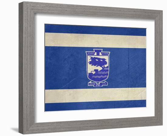 Grunge City Of Holon Flag From State Of Israel In Official Colours-Speedfighter-Framed Art Print