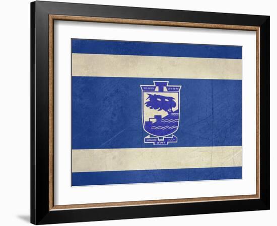 Grunge City Of Holon Flag From State Of Israel In Official Colours-Speedfighter-Framed Art Print