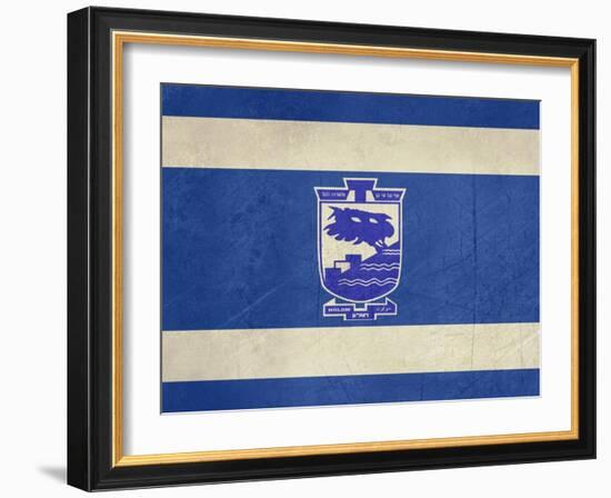 Grunge City Of Holon Flag From State Of Israel In Official Colours-Speedfighter-Framed Art Print