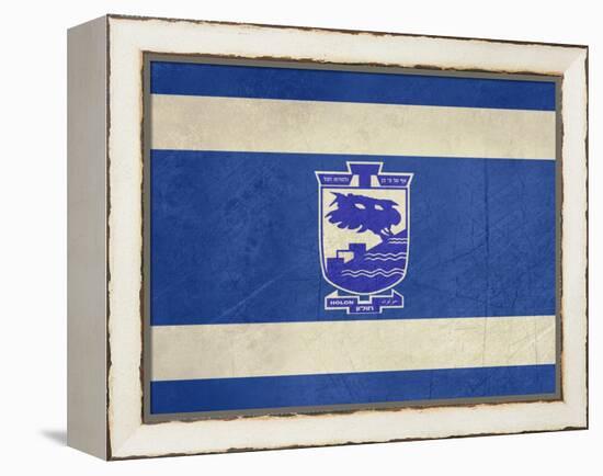 Grunge City Of Holon Flag From State Of Israel In Official Colours-Speedfighter-Framed Stretched Canvas