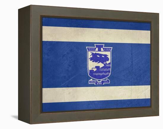 Grunge City Of Holon Flag From State Of Israel In Official Colours-Speedfighter-Framed Stretched Canvas