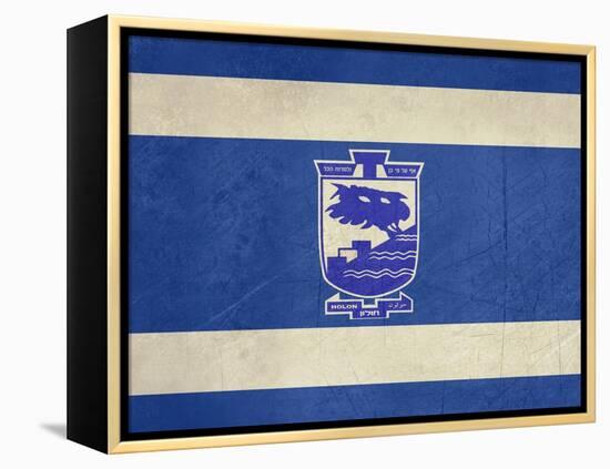 Grunge City Of Holon Flag From State Of Israel In Official Colours-Speedfighter-Framed Stretched Canvas