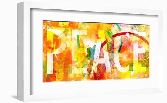 Grunge Collage With Peace Typo-null-Framed Art Print