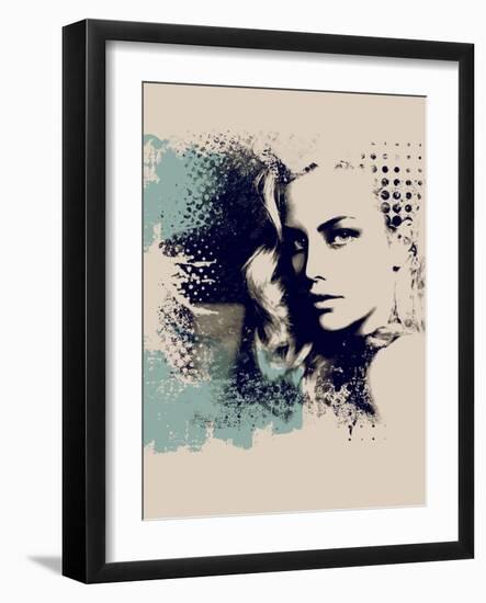 Grunge Composition with a Pretty Girl and Painted Blots-A Frants-Framed Art Print