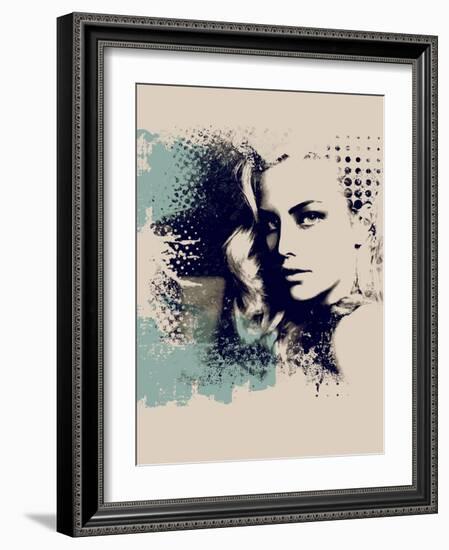 Grunge Composition with a Pretty Girl and Painted Blots-A Frants-Framed Art Print