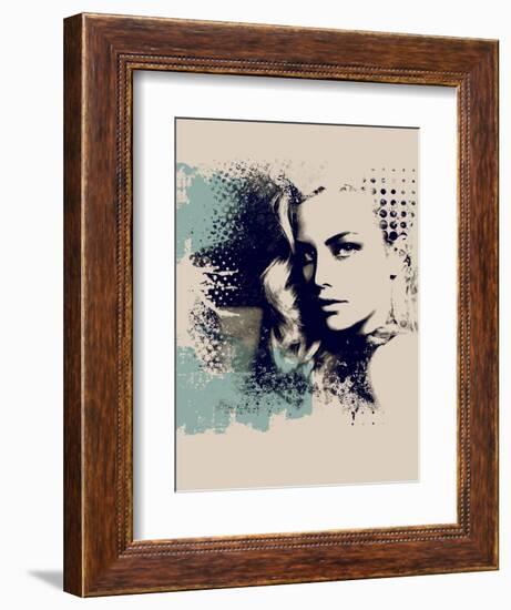 Grunge Composition with a Pretty Girl and Painted Blots-A Frants-Framed Art Print