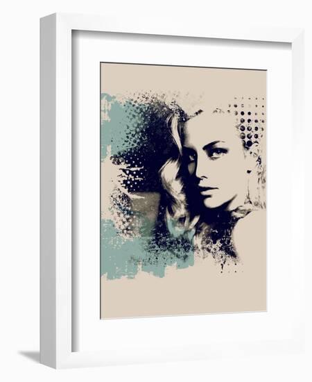 Grunge Composition with a Pretty Girl and Painted Blots-A Frants-Framed Art Print