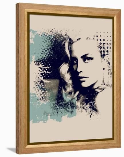 Grunge Composition with a Pretty Girl and Painted Blots-A Frants-Framed Stretched Canvas