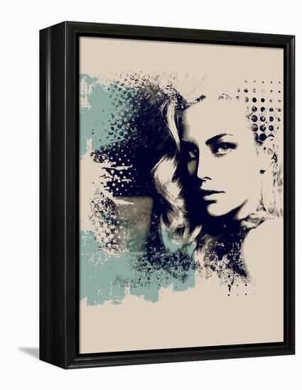 Grunge Composition with a Pretty Girl and Painted Blots-A Frants-Framed Stretched Canvas