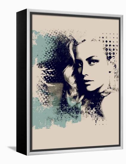 Grunge Composition with a Pretty Girl and Painted Blots-A Frants-Framed Stretched Canvas