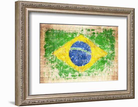 Grunge Flag Of Brazil On Wooden Texture-donatas1205-Framed Photographic Print