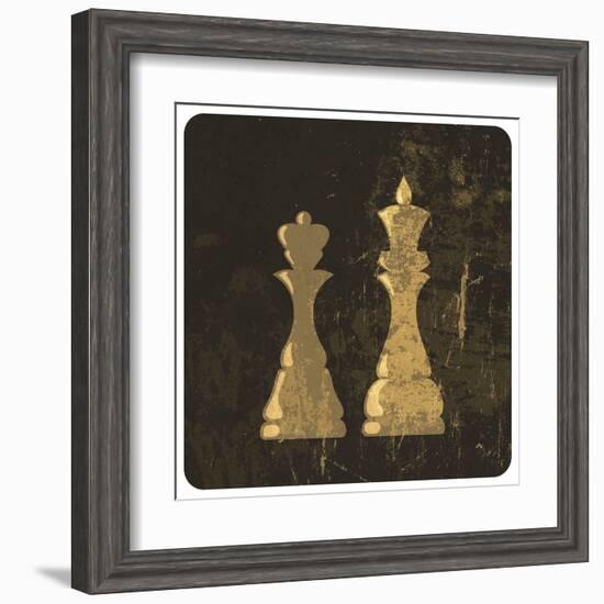 Grunge Illustration Of King And Queen Chess Figures-pashabo-Framed Art Print